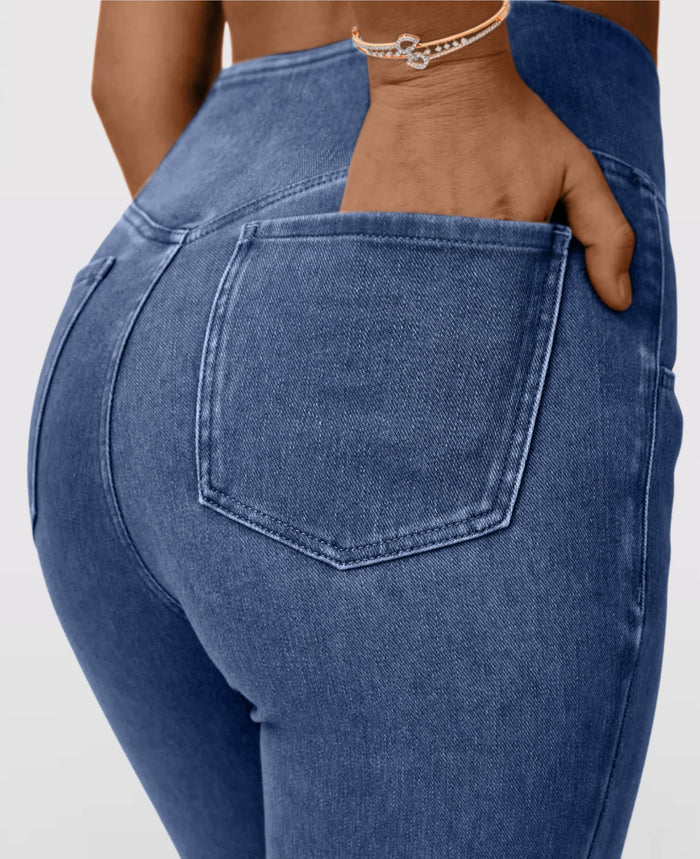 Calça Jeans Cintura Alta Cruzada - Modelo Claire [EFEITO EMPINA BUMBUM E BARRIGA CHAPADA]