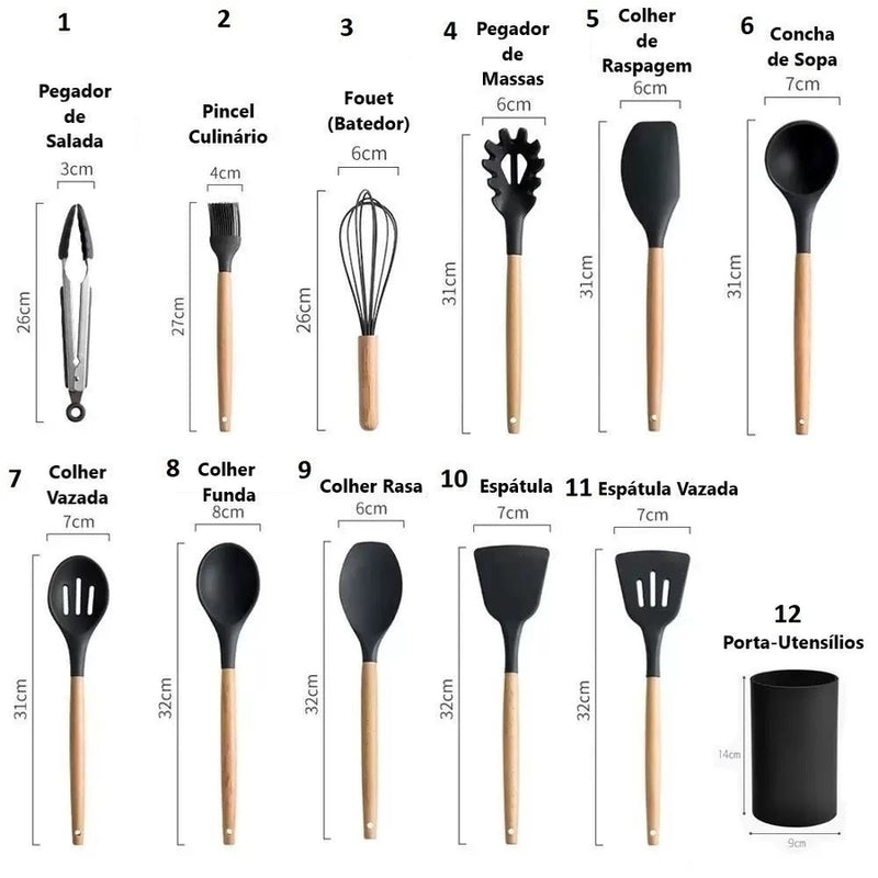 Jogo de Cozinha Kit C/12 Pçs de Silicone